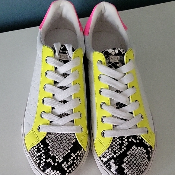 Guess White, Yellow, and Pink Women's Sneakers - Picture 2 of 9